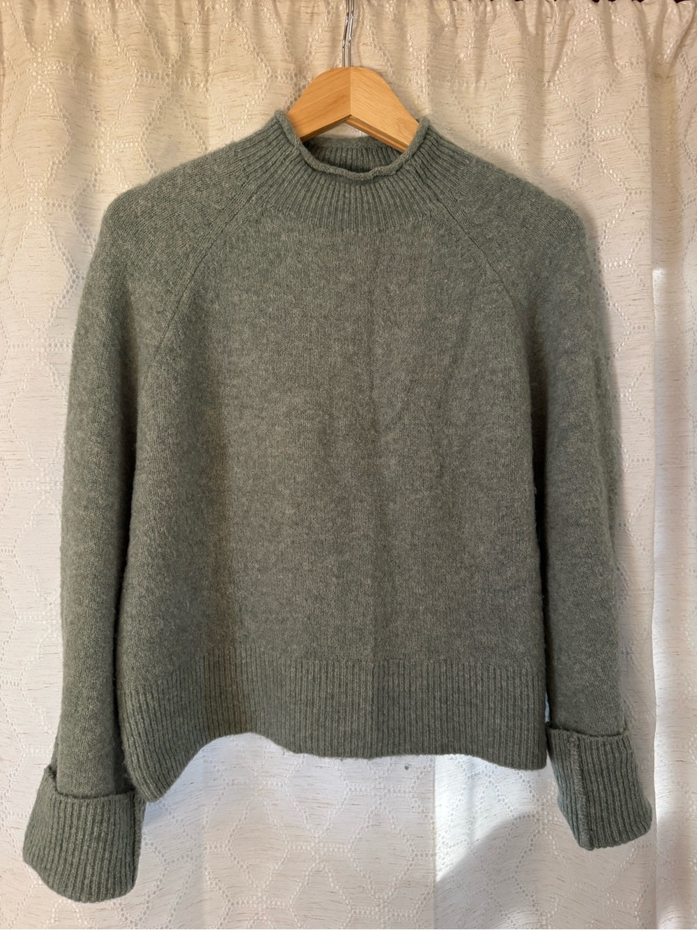 J. CREW Seafoam Green Merino Blend roll neck sweater